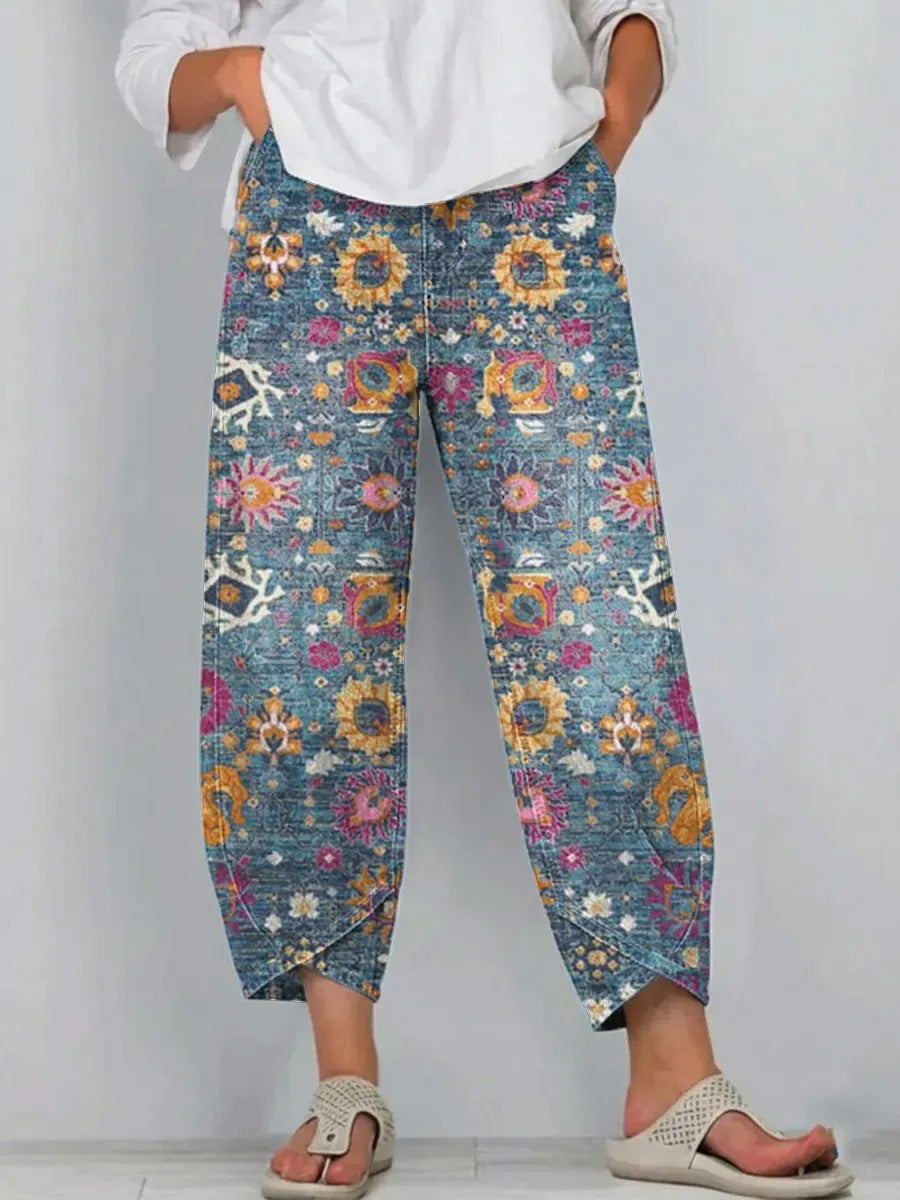 Women's Retro Floral Style Print Casual Style Wide Leg Pants
